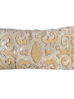 Western Style Appliqué Lumbar Pillow Rectangle 20"L  x 10"W Gold Tan Silver Hide